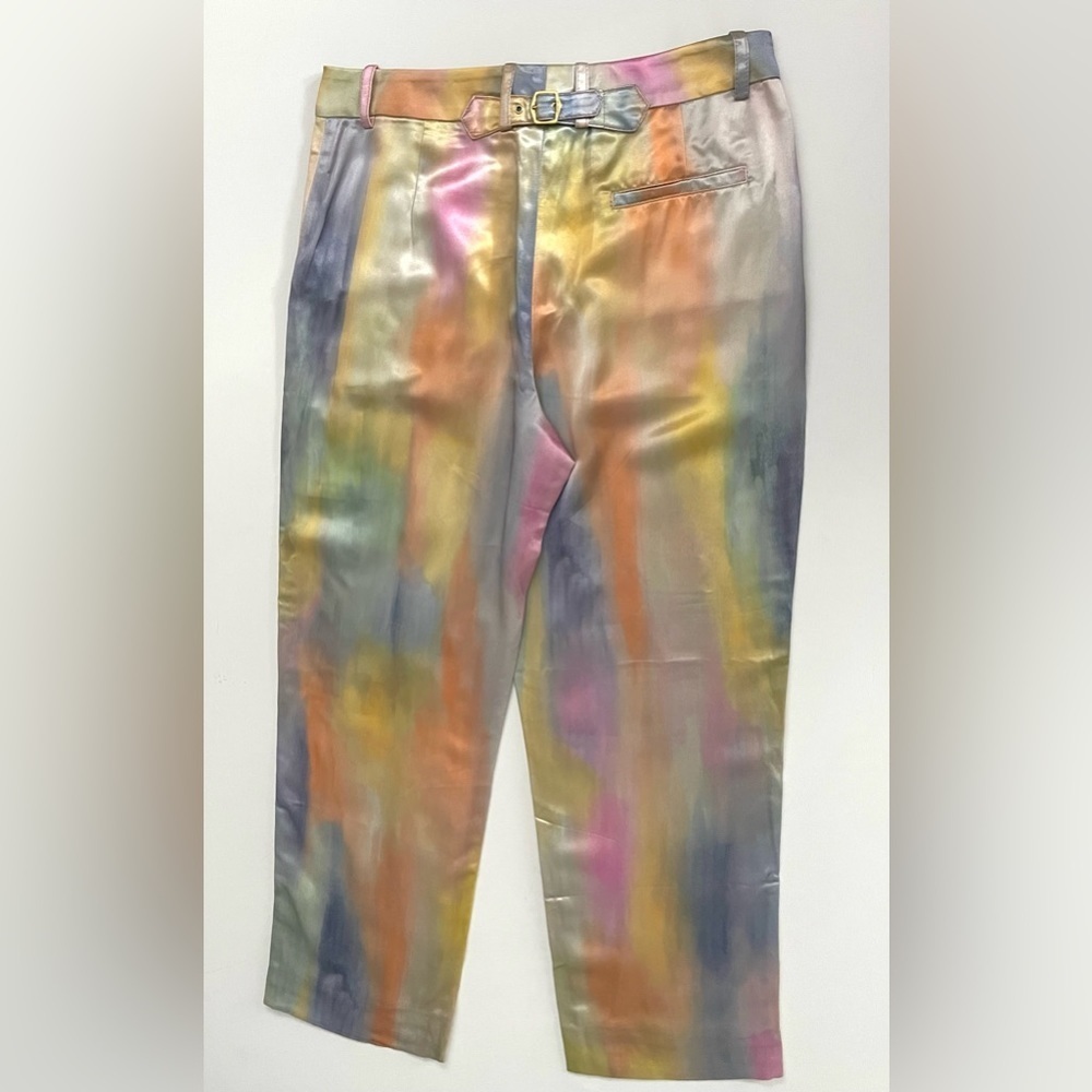 Sies Marjan Willa Printed Satin Cropped Pant Rainbow Watercolor 6 iridescent - Picture 4 of 14